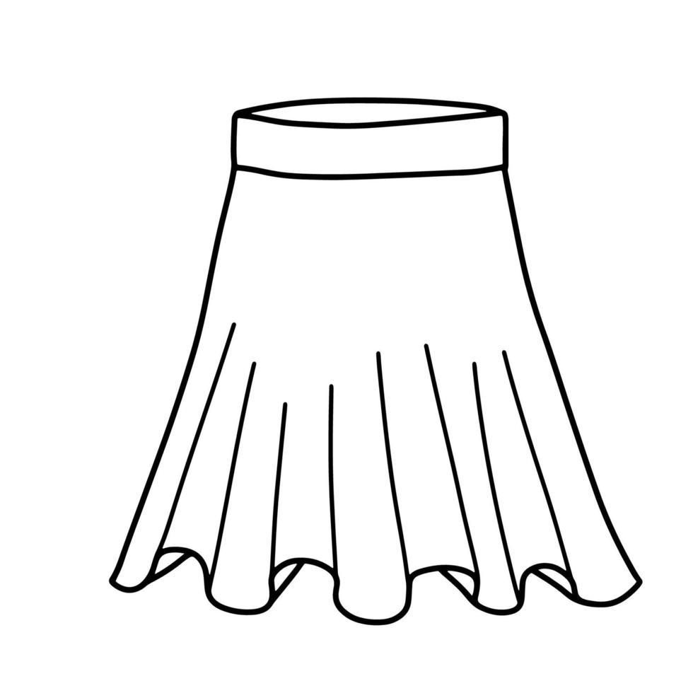 Line sketch of short skirt for girl. Doodle skirt with pleats. Funny clothing. vector