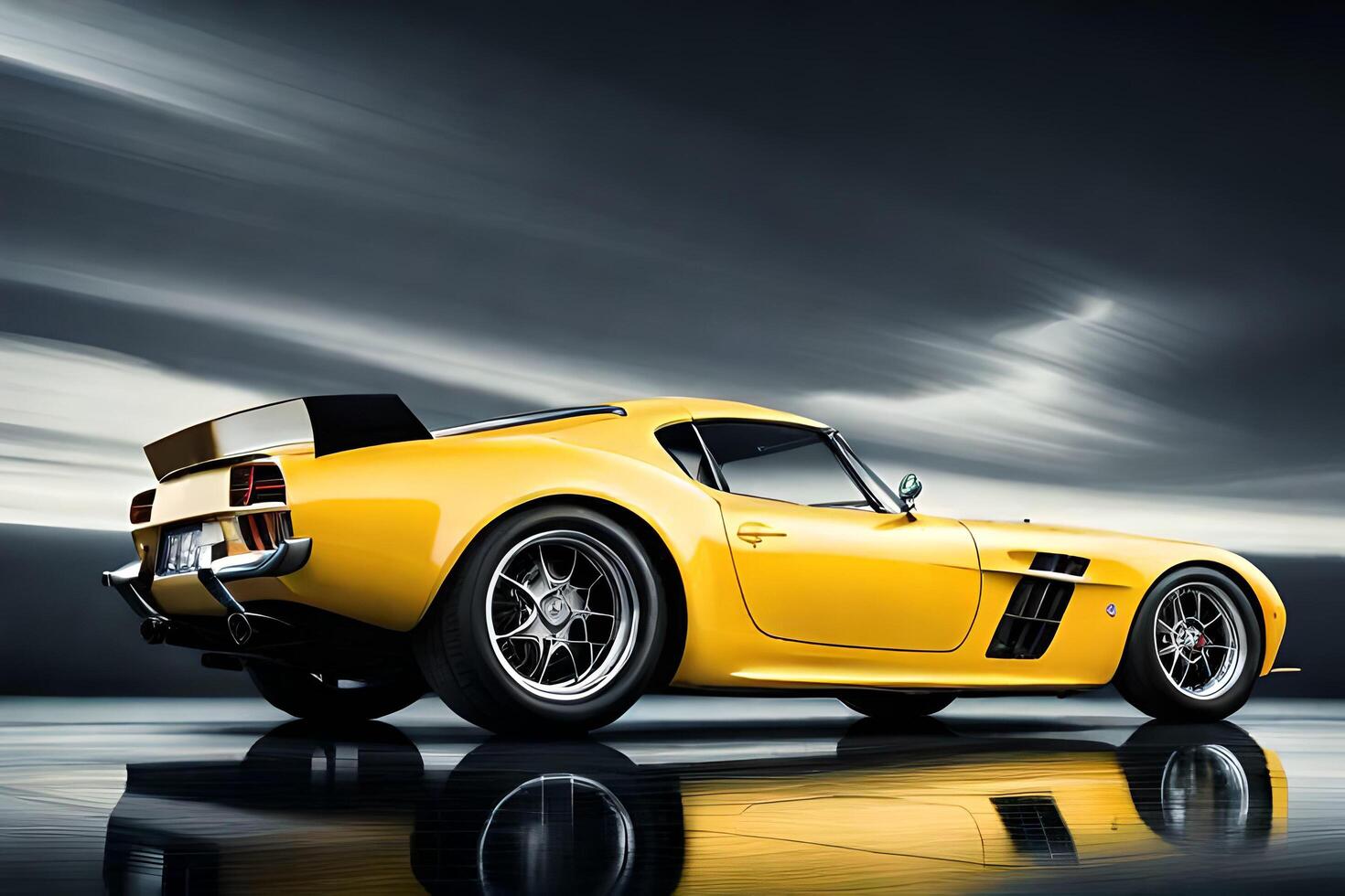 yellow vintage sports car on a dark background photo