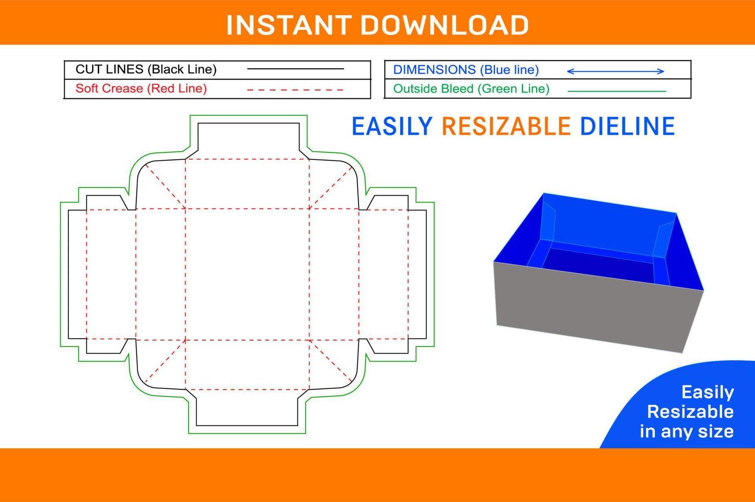 Trays Box, Standard kwikset tray box with reinforcing tabs dieline template and 3D box design Box dieline and 3D box vector