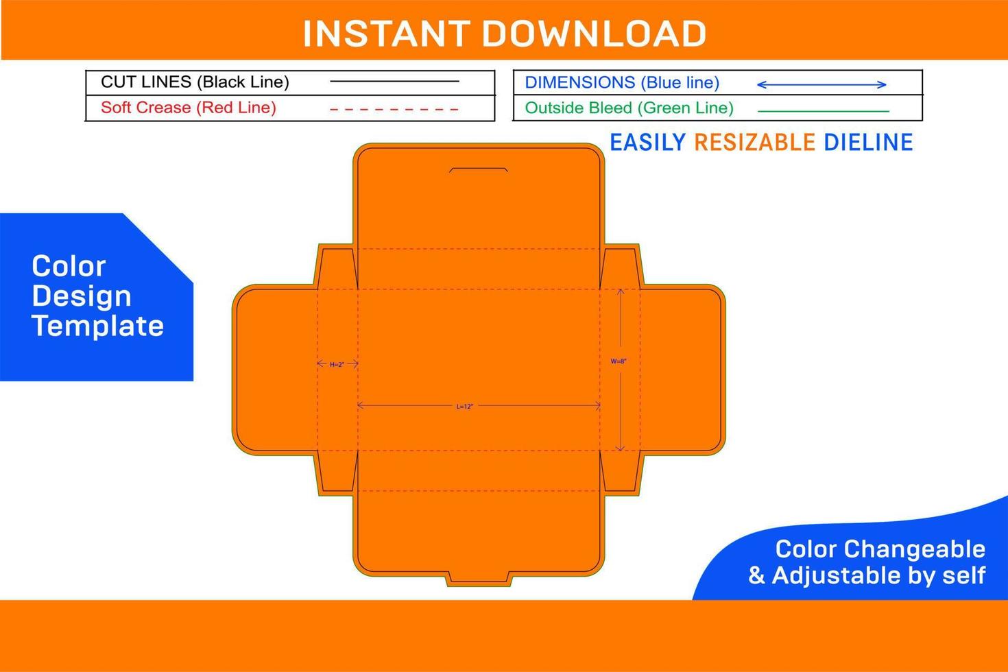 Corrugated lock bottom carton box dieline template and 3D box design Color Design Template vector