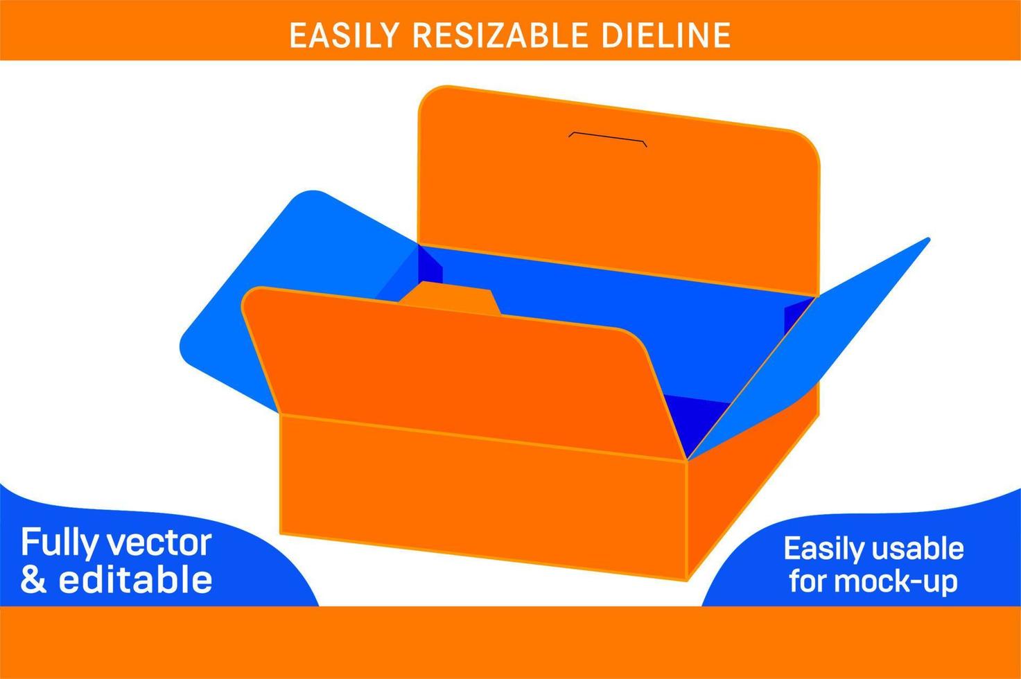 Corrugated lock bottom carton box dieline template and 3D box design 3D box vector