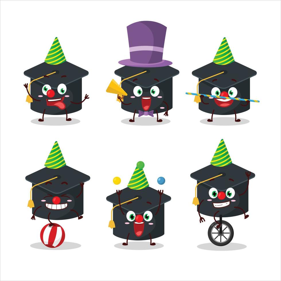 Cartoon character of college hat with various circus shows vector