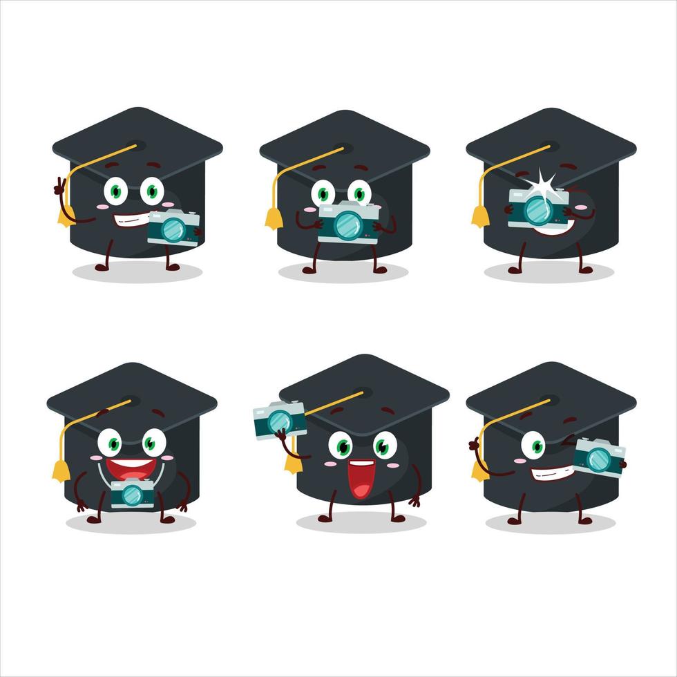 Photographer profession emoticon with college hat cartoon character vector