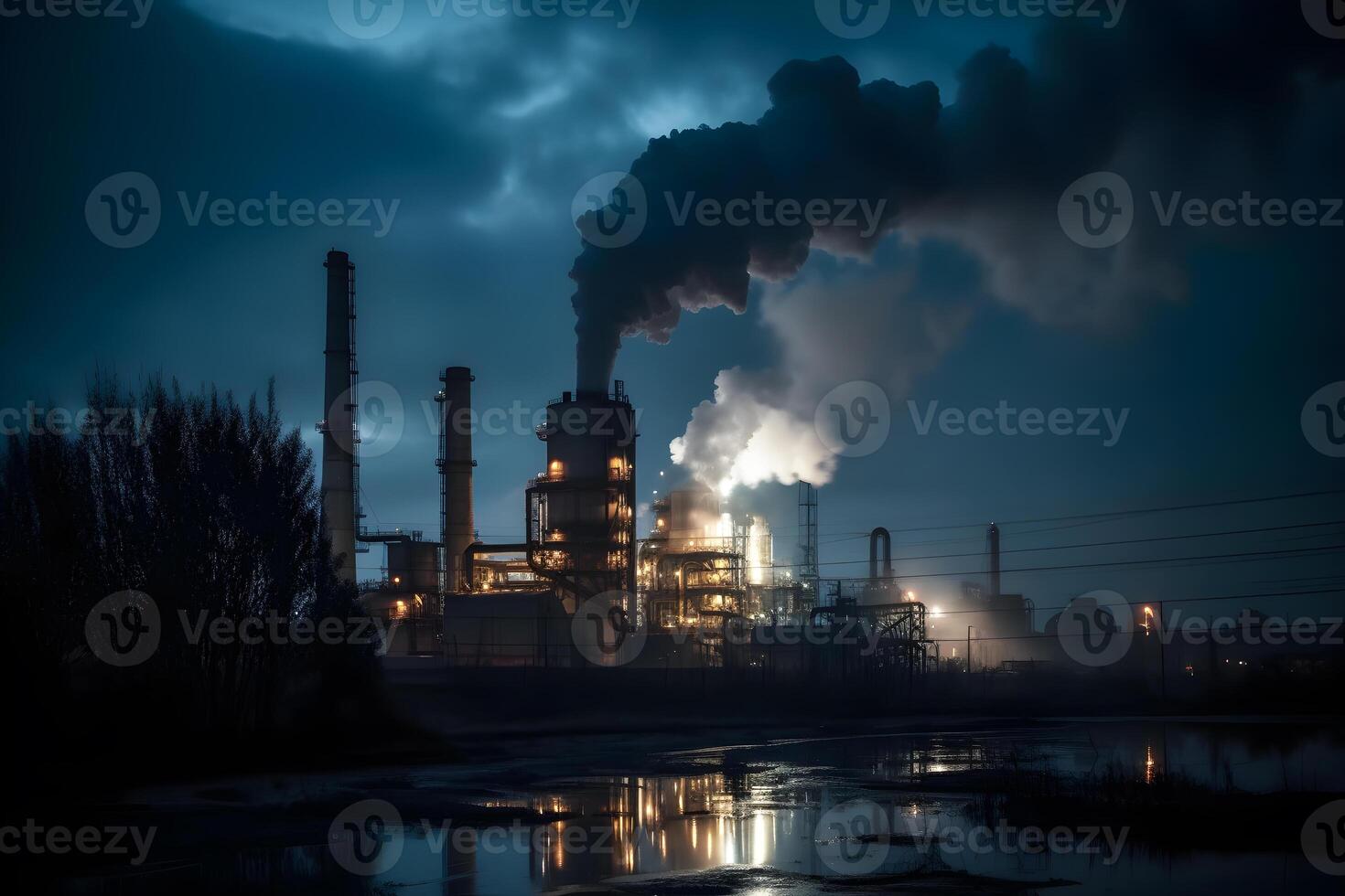 Industrial factories release exhaust fumes into the atmosphere. photo