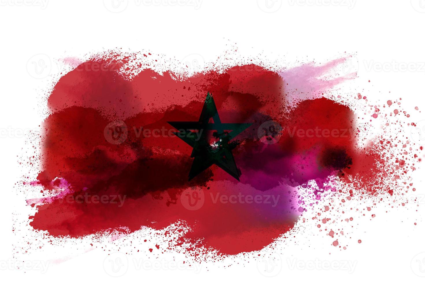 Morocco Watercolor Painted Flag photo