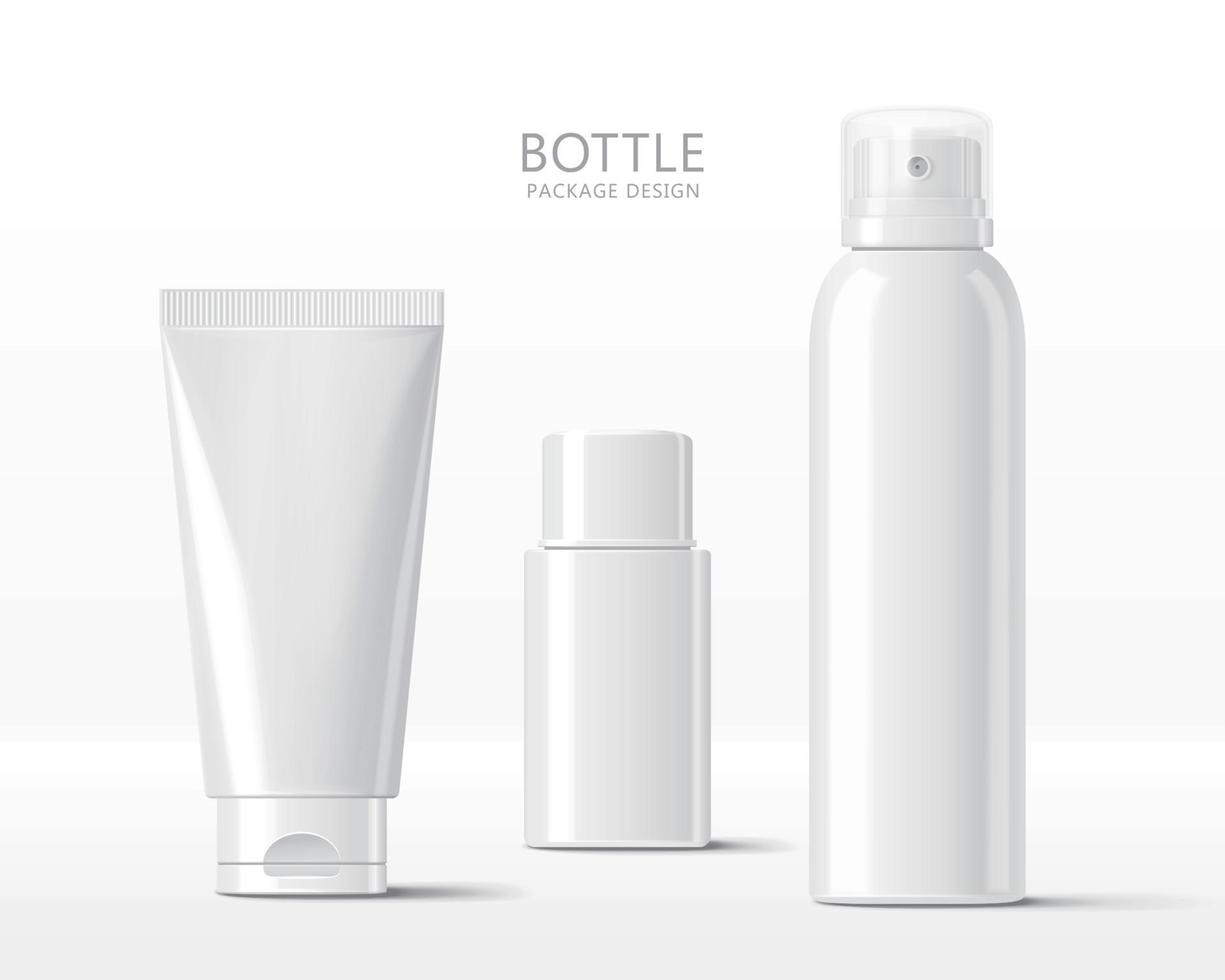 Set of various blank cosmetic bottle mock-ups, isolated on white background, 3d illustration vector