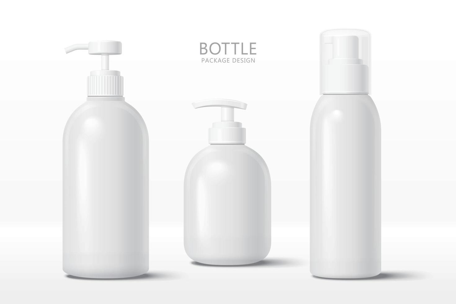 Set of blank cosmetic bottle mock-ups with pump cap, isolated on white background, 3d illustration vector