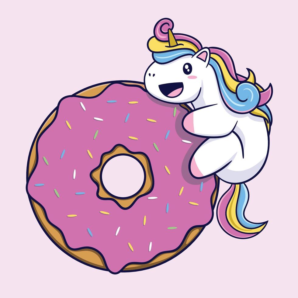 linda unicornio con rosquilla. vector ilustración. dibujos animados estilo.