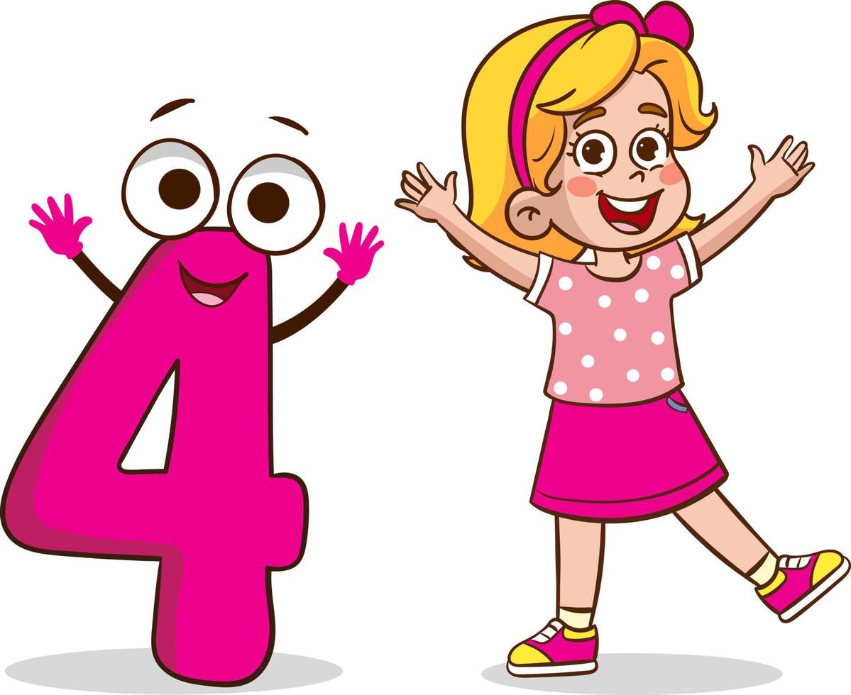 happy cute little kid studies number 4 character 22723534 Vector Art at  Vecteezy