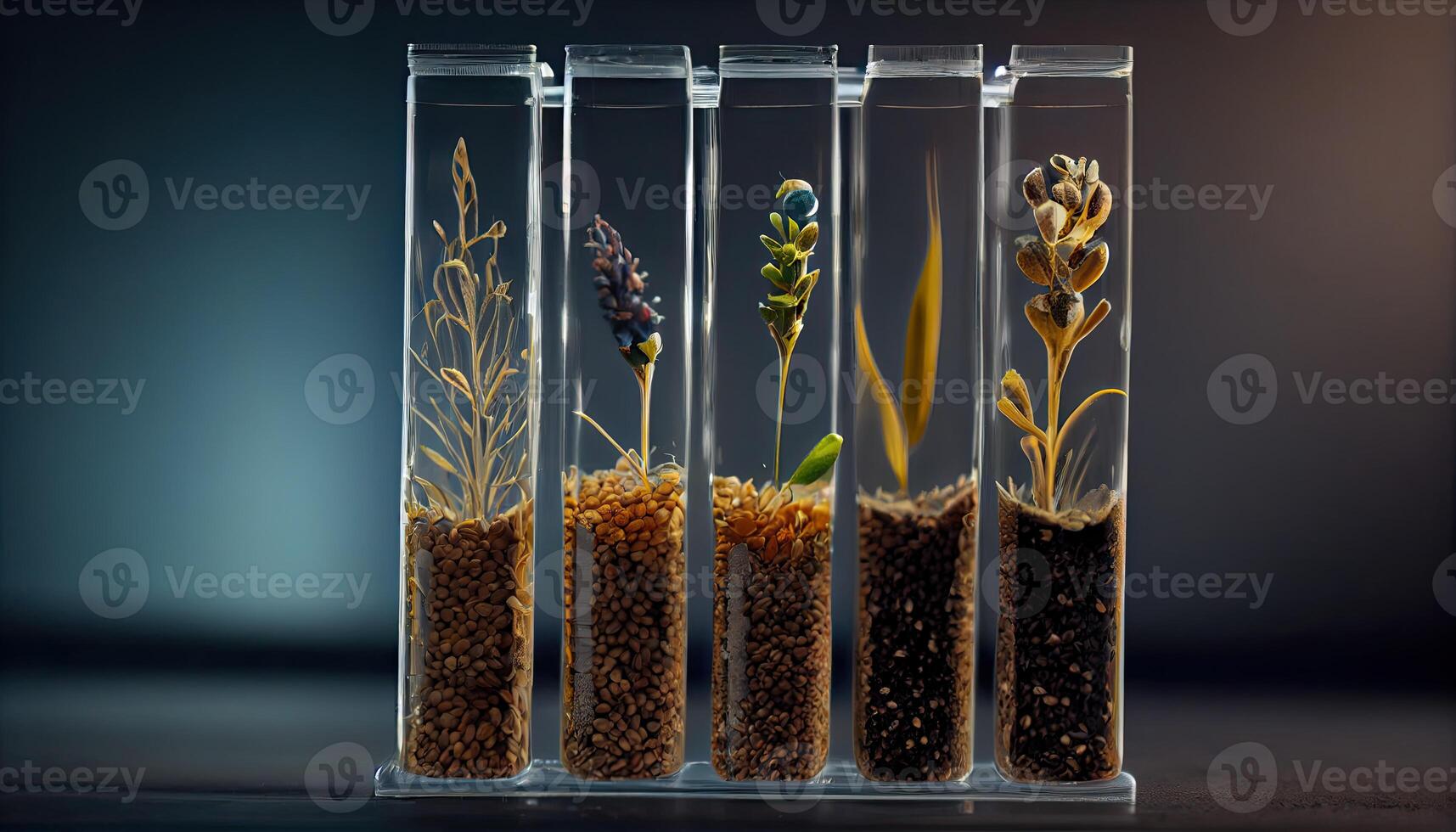 Plant seeds in test tubes for genetics research. Laboratory Analysis of Agricultural Commodities photo