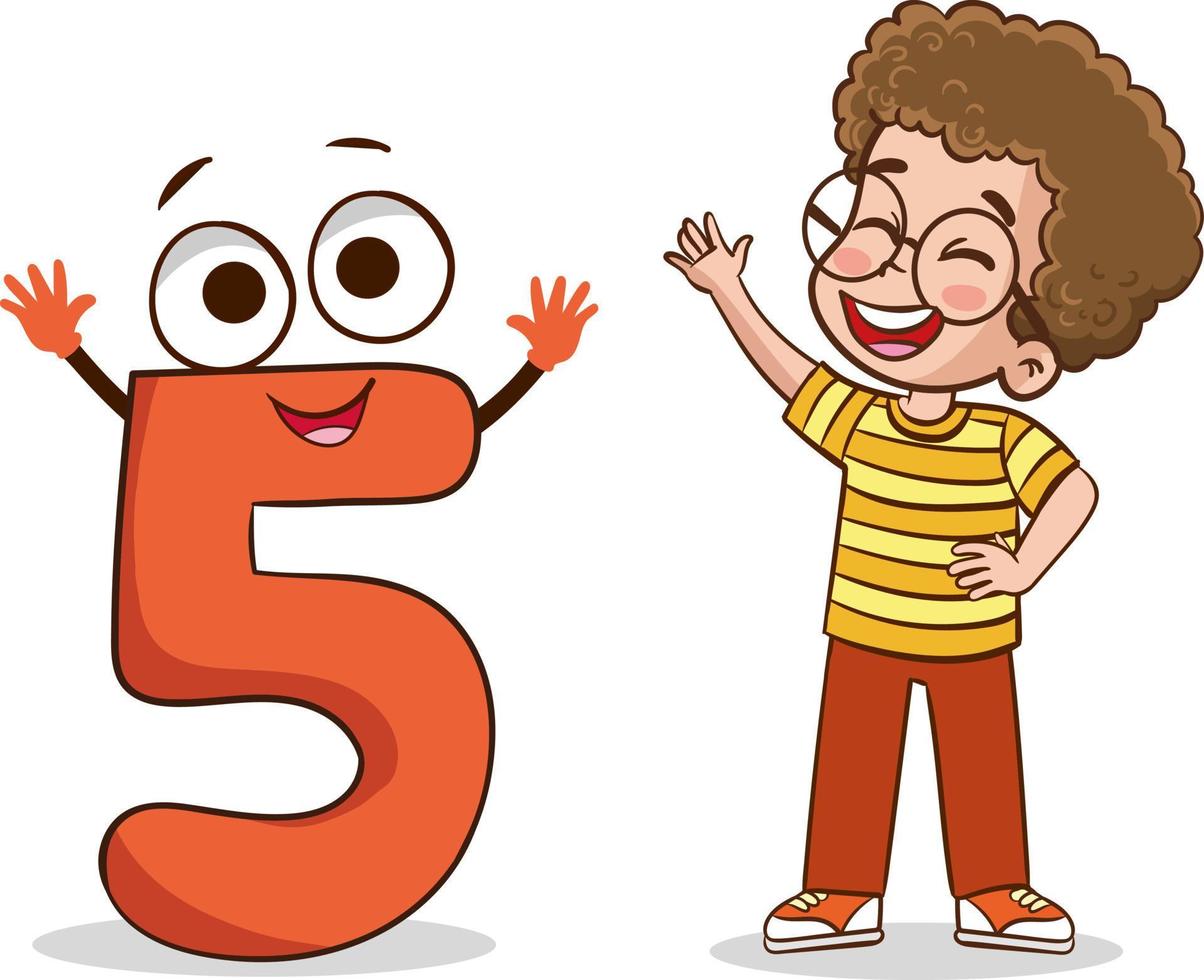 happy cute little kid studies number 5 character vector