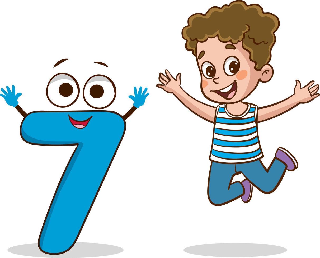 happy cute little kid studies number 7 character vector