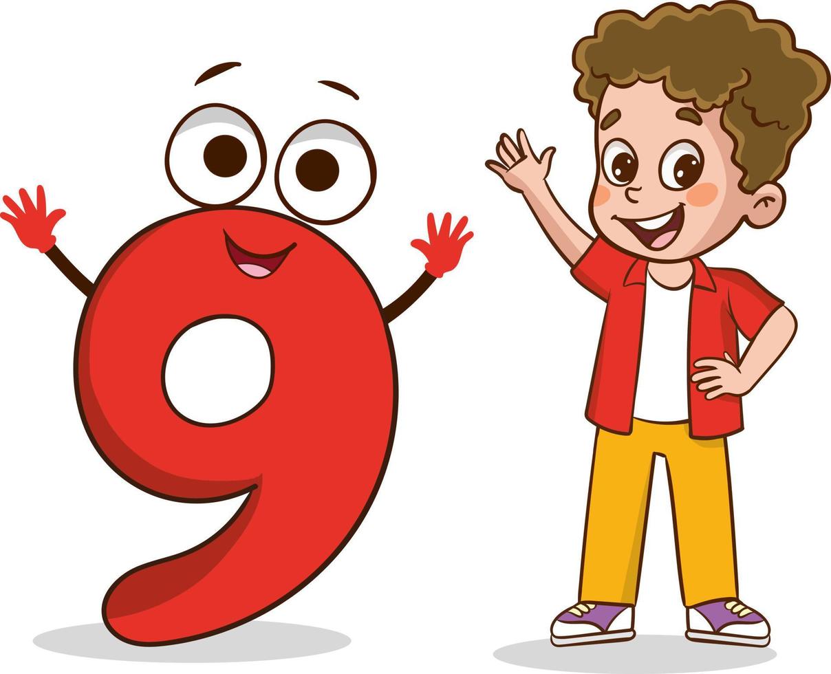 happy cute little kid studies number 9 character vector