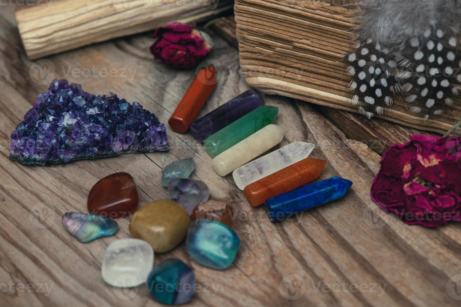 Various  crystals for healing, magical practices, minerals for esoteric spiritual practice, Healing Crystal Ritual, Witchcraft, Relax Chakra. Feng Shui, reiki therapy concept, spiritual force human photo