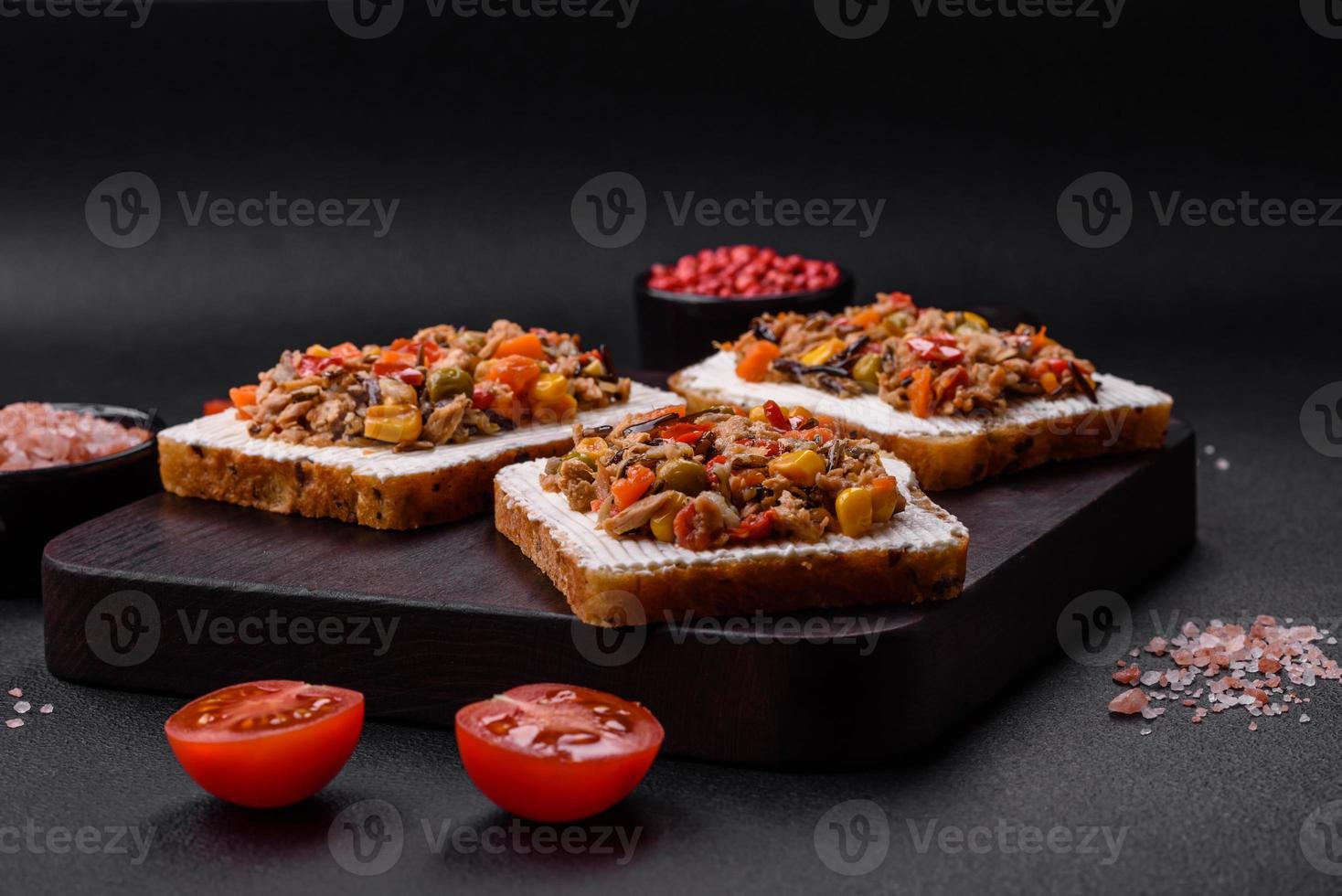Delicious veggie sandwiches with canned tuna and mexican mix photo