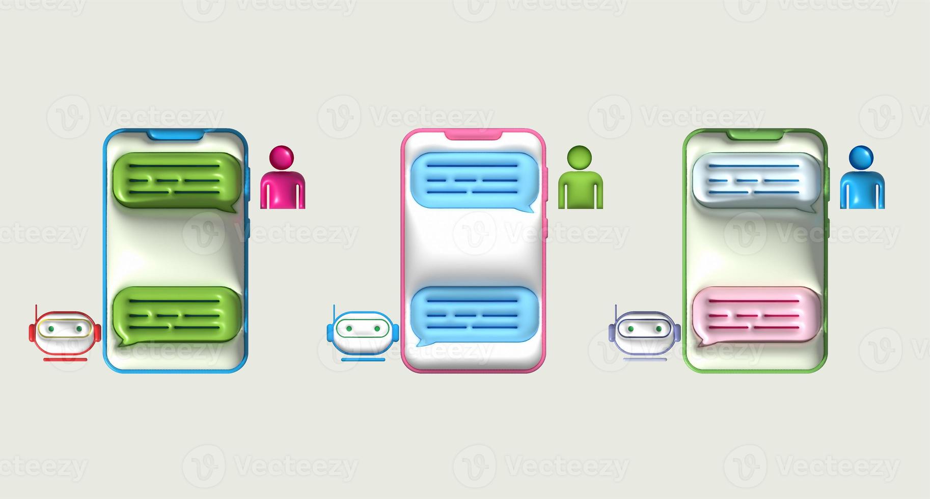illustration 3D chat symbol icon talking to robot via mobile phone photo