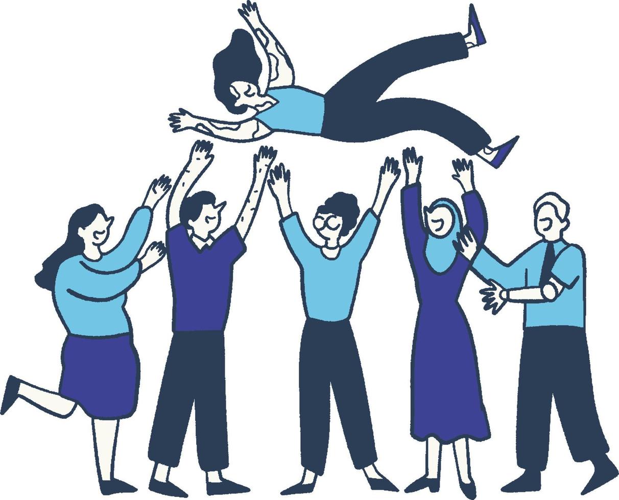 Happy people jumping in the air. Vector illustration of a group of people.