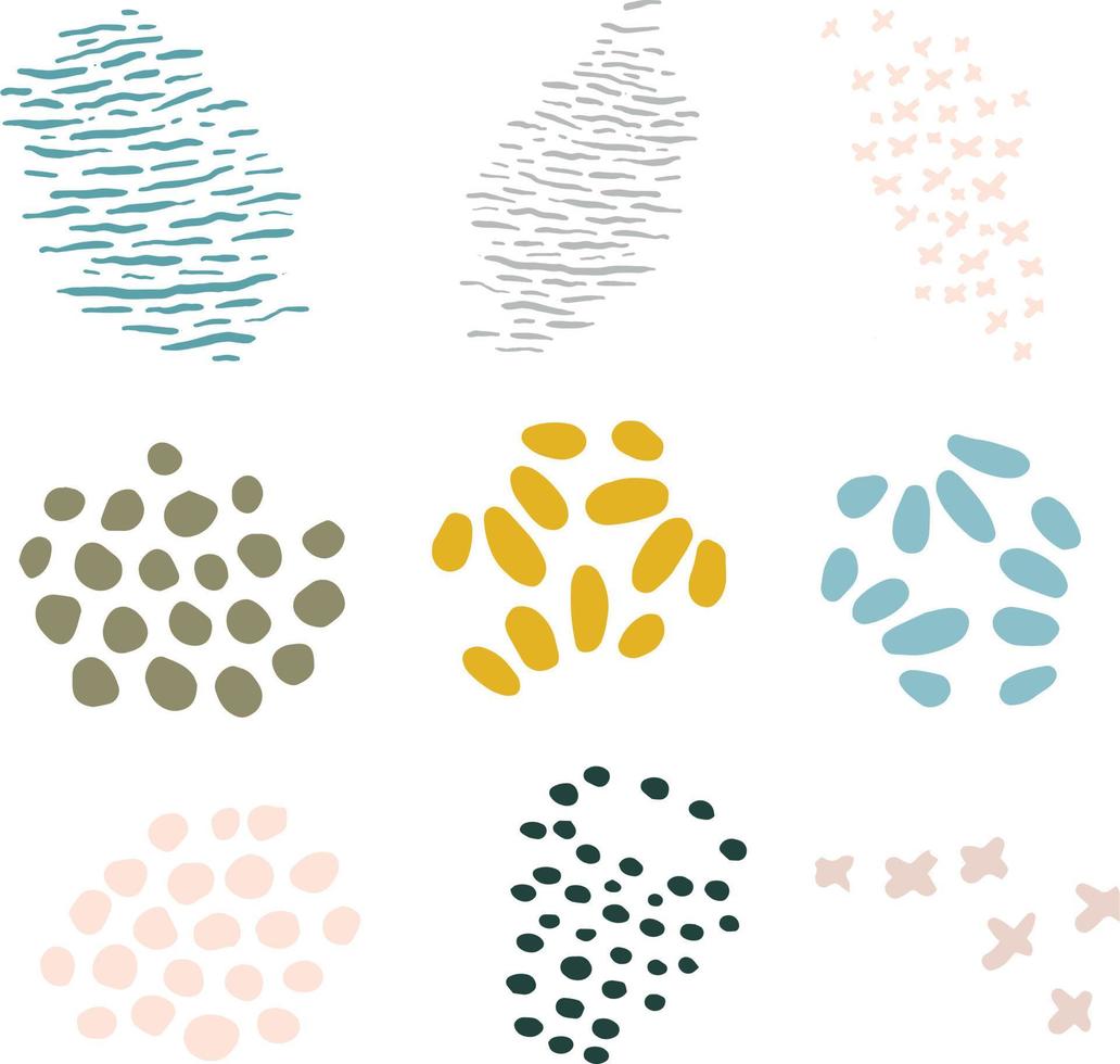 Set of hand drawn abstract shapes, spots, dots and lines. Vector illustration
