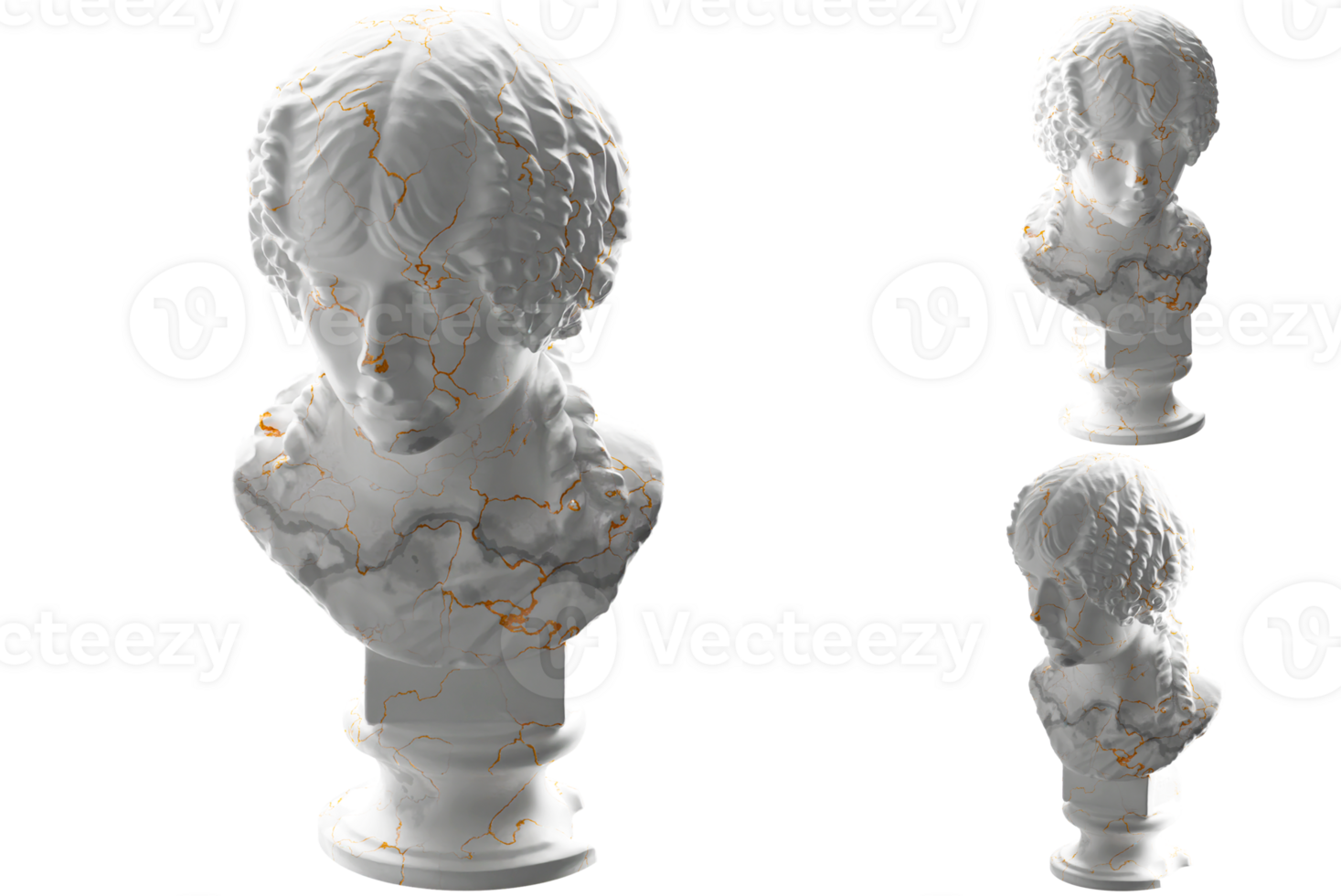 Renaissance statue in white marble and gold for apparel, album covers, and social media png