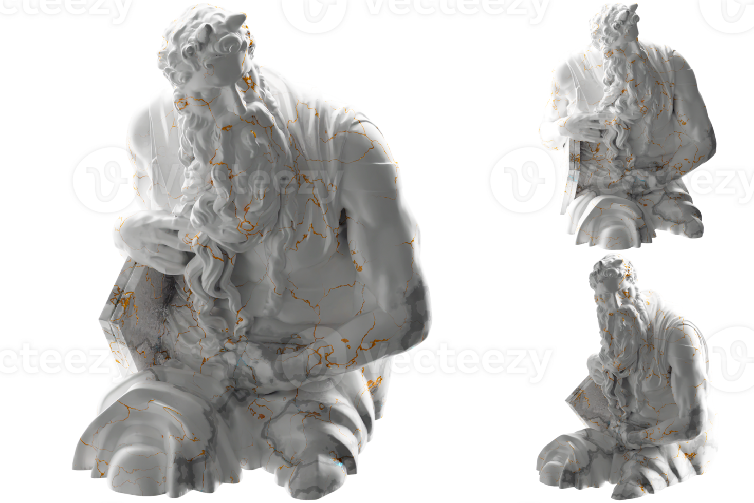 3D render of Moses statue in marble gold Perfect for website, social media, promotional materials png