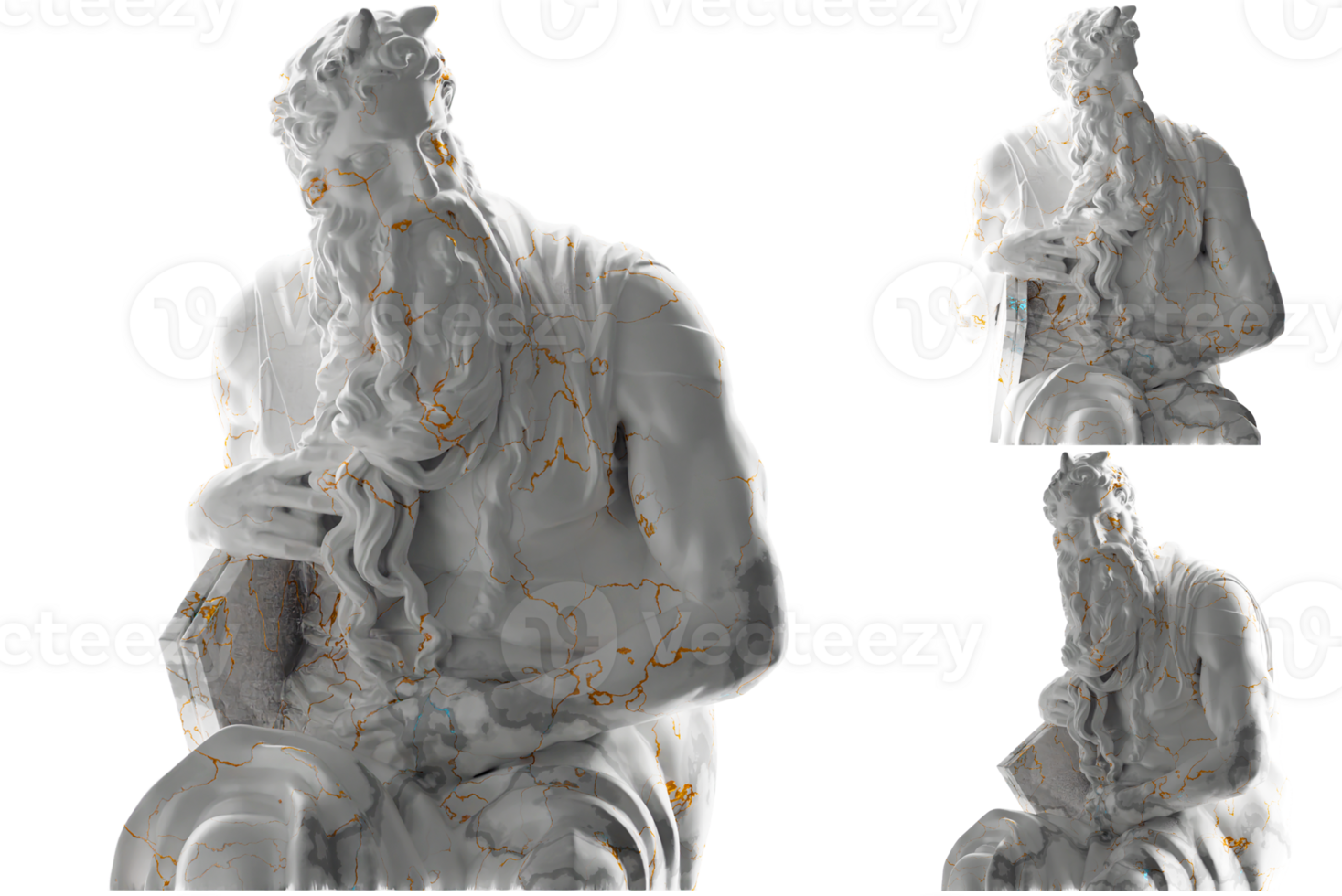 3D render of Moses statue in marble gold Perfect for website, social media, promotional materials png