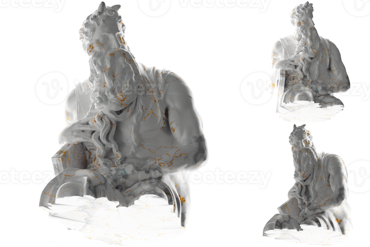 3D render of Moses statue in marble gold Perfect for website, social media, promotional materials png