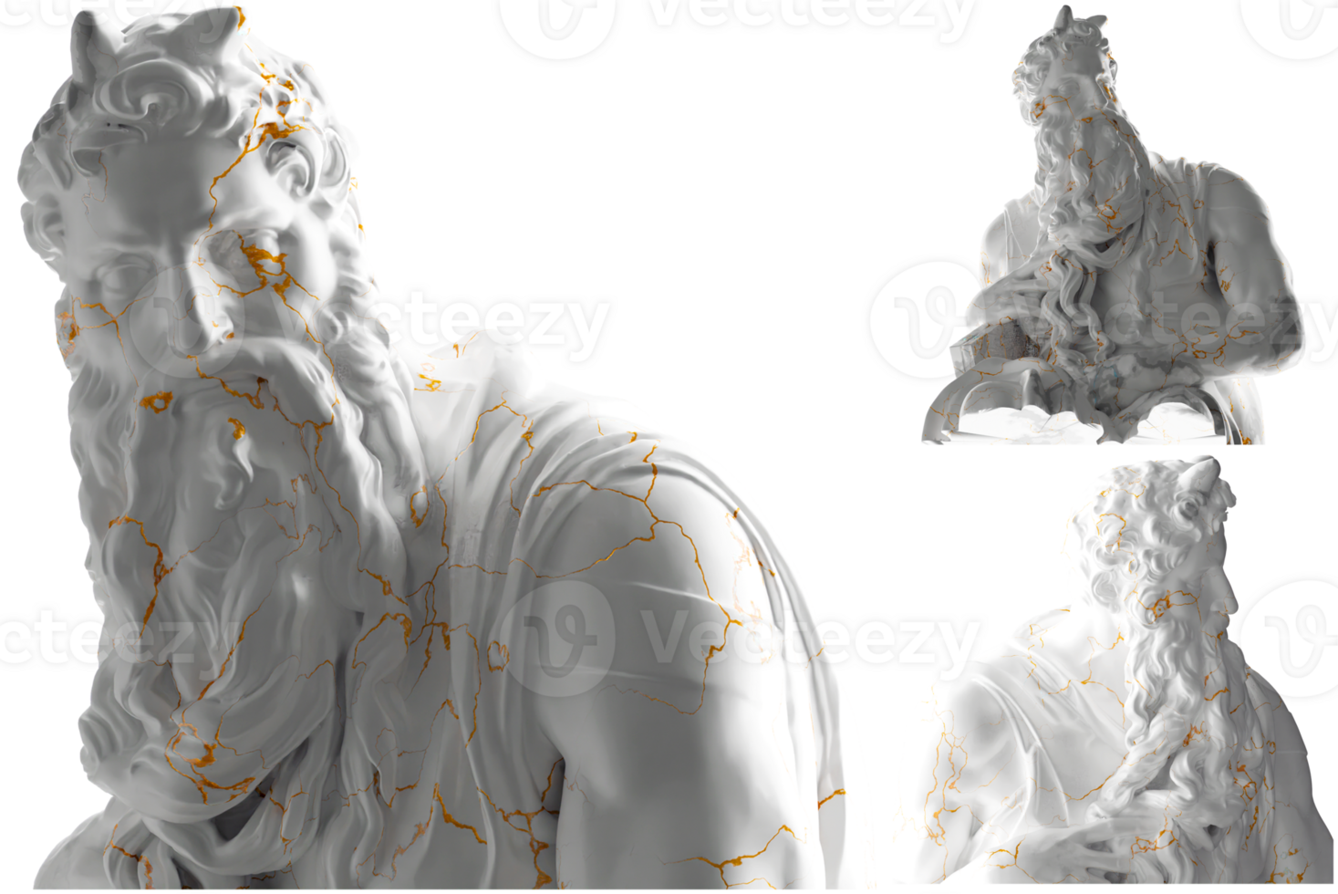 3D render of Moses statue in marble gold Perfect for website, social media, promotional materials png