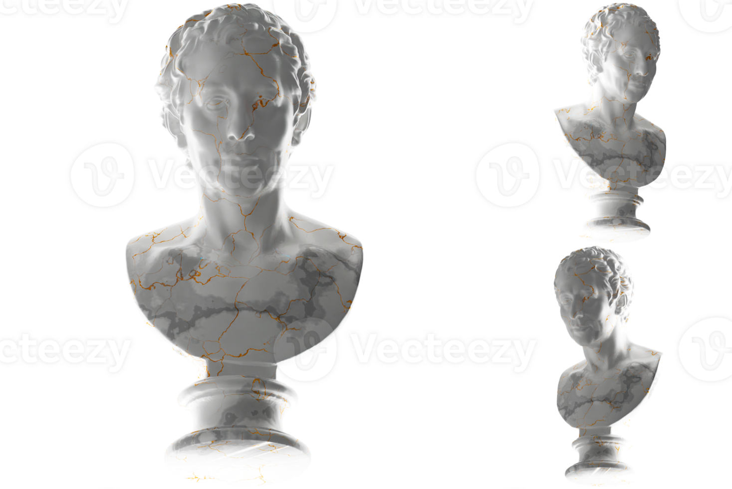 elegant 3D render of JJ Winckelmann statue in white gold marble. Perfect for apparel, album covers, png