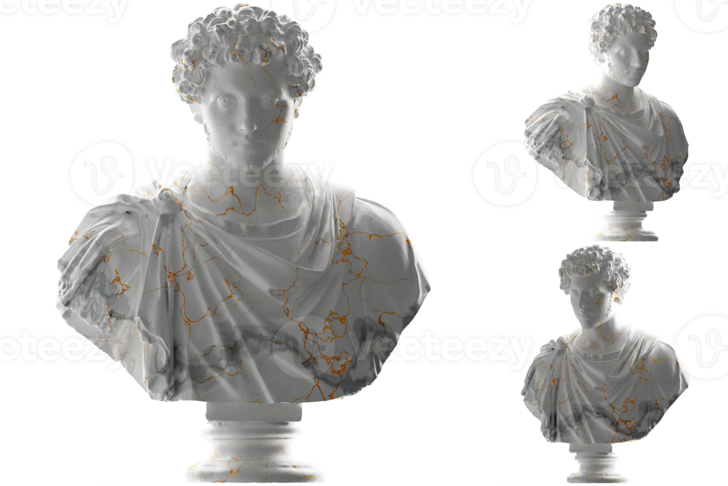 Marble statue of Marie Antoinette with elegant gold accents, perfect for luxury apparel and more png