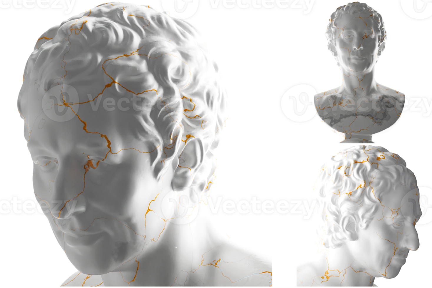 elegant 3D render of JJ Winckelmann statue in white gold marble. Perfect for apparel, album covers, png