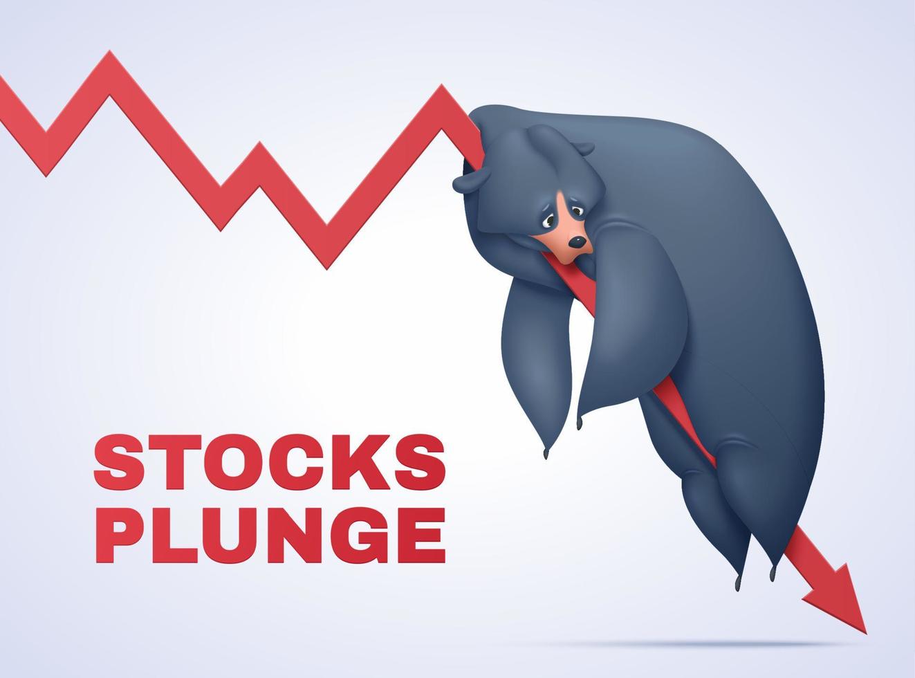 Global stocks plunged into a bear market amid coronavirus outbreak, cartoon style depressed black bear lying on decline arrow vector