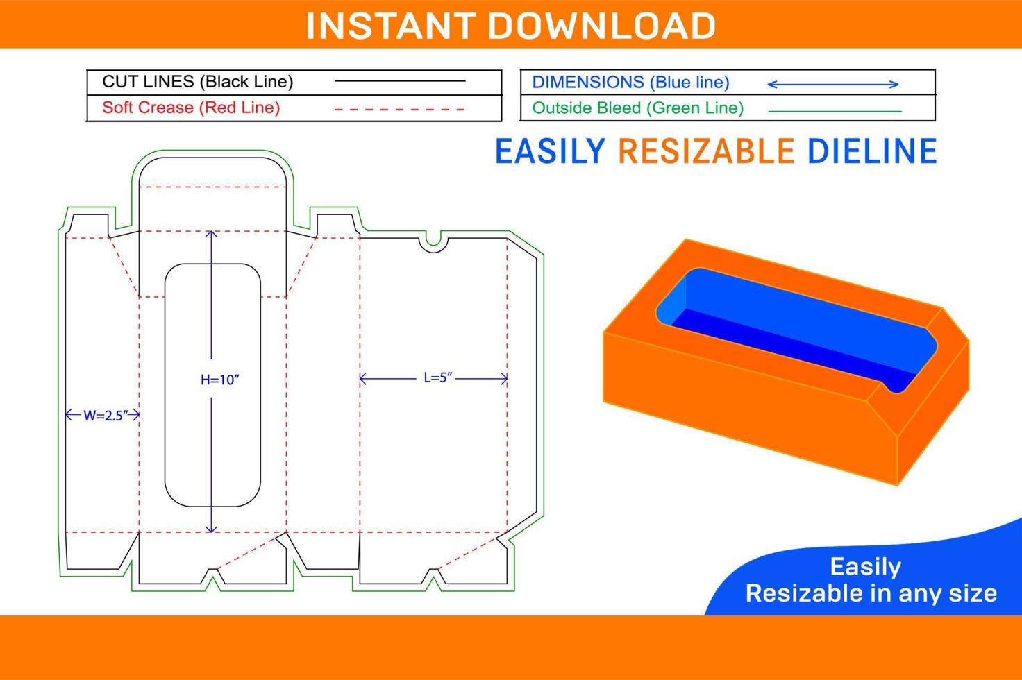 Chamfer box for toy dieline template and 3d box design Box dieline and 3D box vector