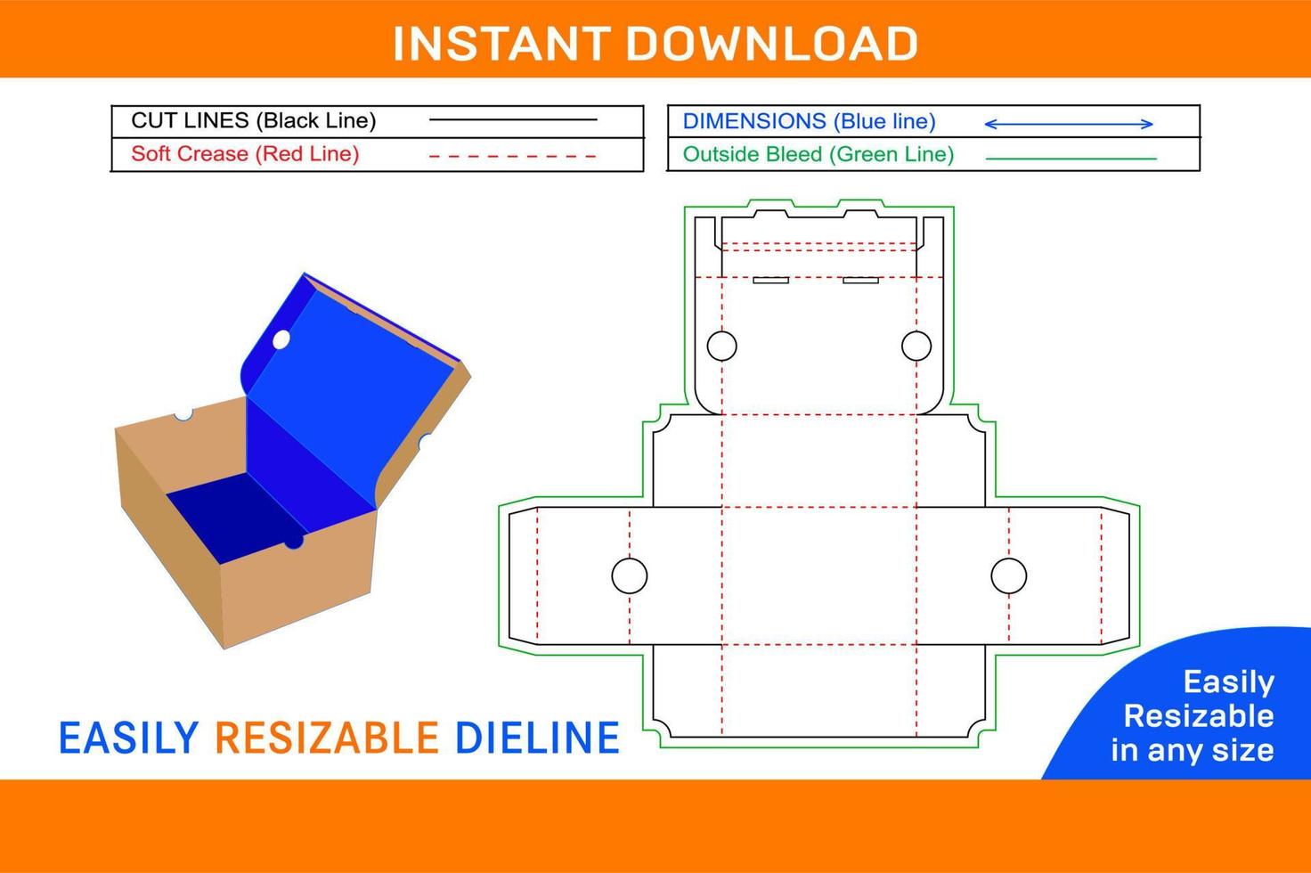 kraft paper Cardboard shoes box dieline template and 3D box designBox dieline and 3D box vector