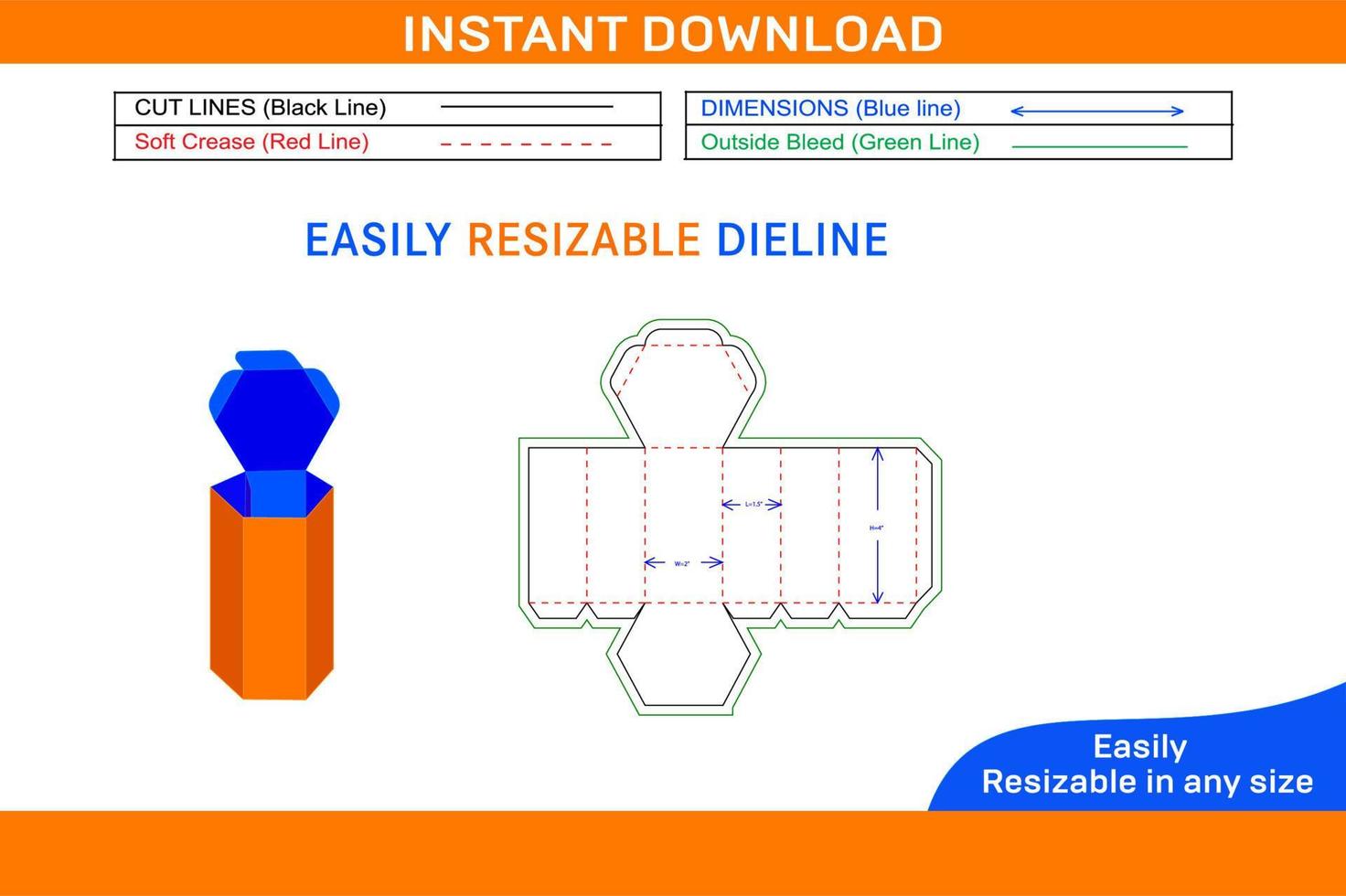 hexagonal embalaje caja dieline modelo y 3d caja diseño caja dieline y 3d caja vector