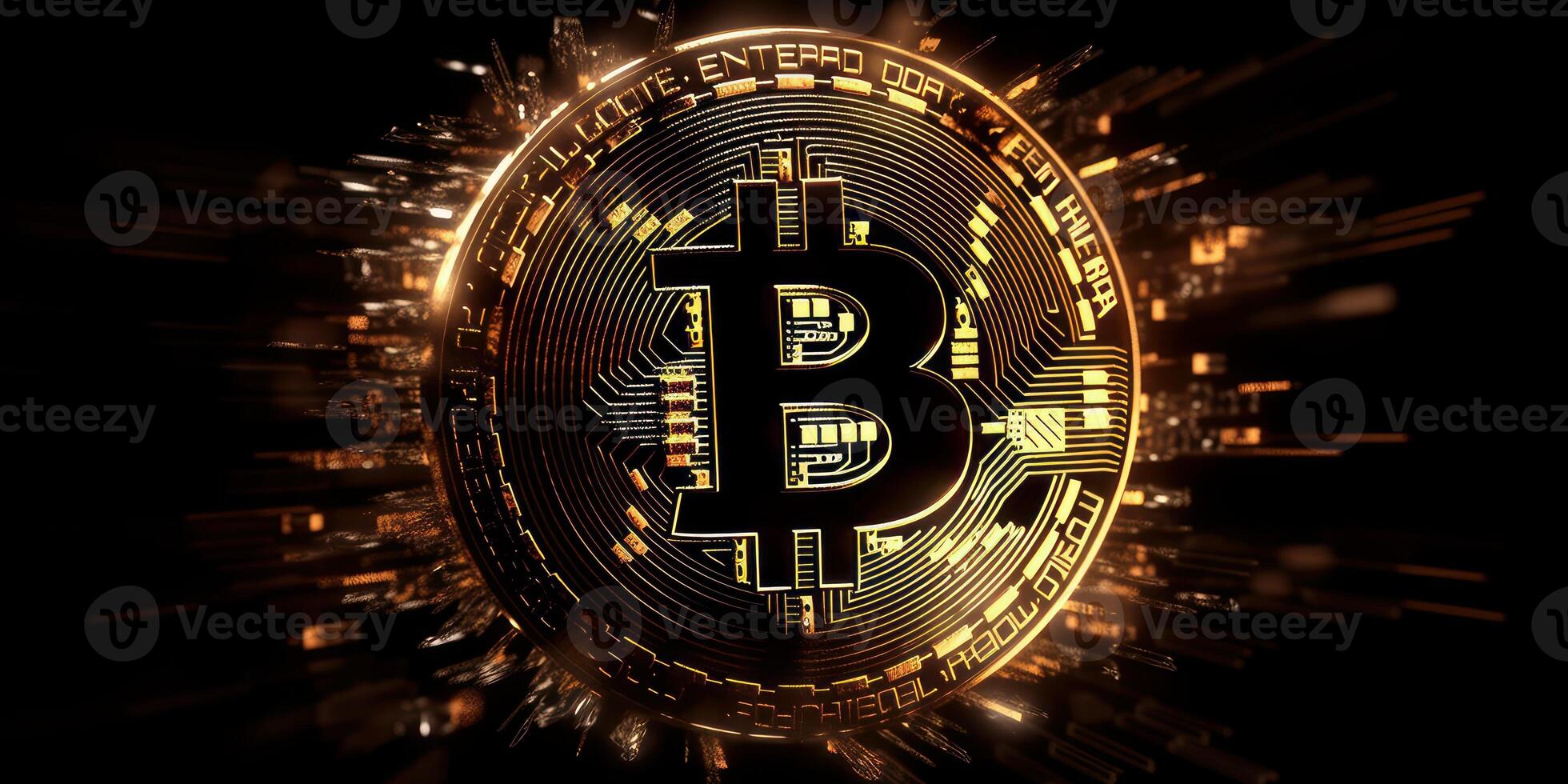 Crypto currency golden bitcoin background, Financial investment concept. photo