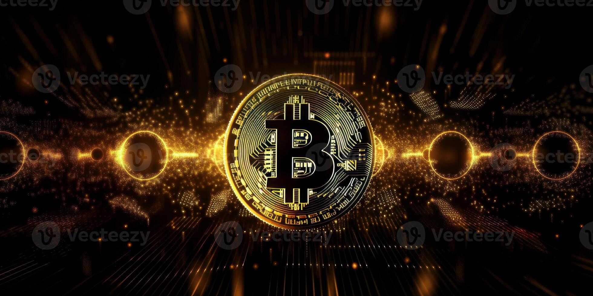 Crypto currency golden bitcoin background, Digital financial investment concept. photo