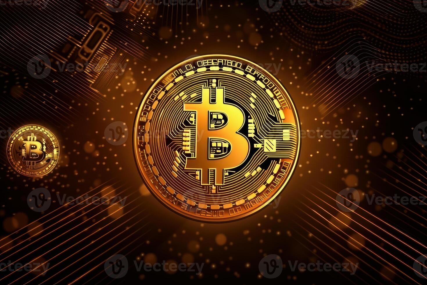 Crypto currency golden bitcoin background, Digital financial investment concept. photo