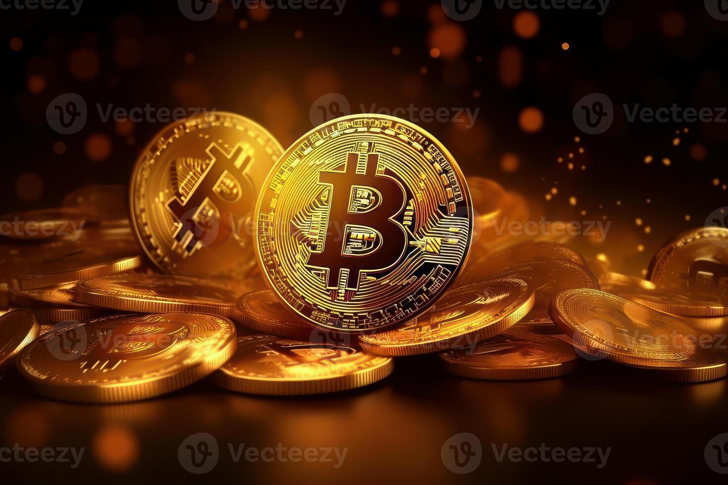 Crypto currency golden bitcoin background, Digital financial investment concept. photo