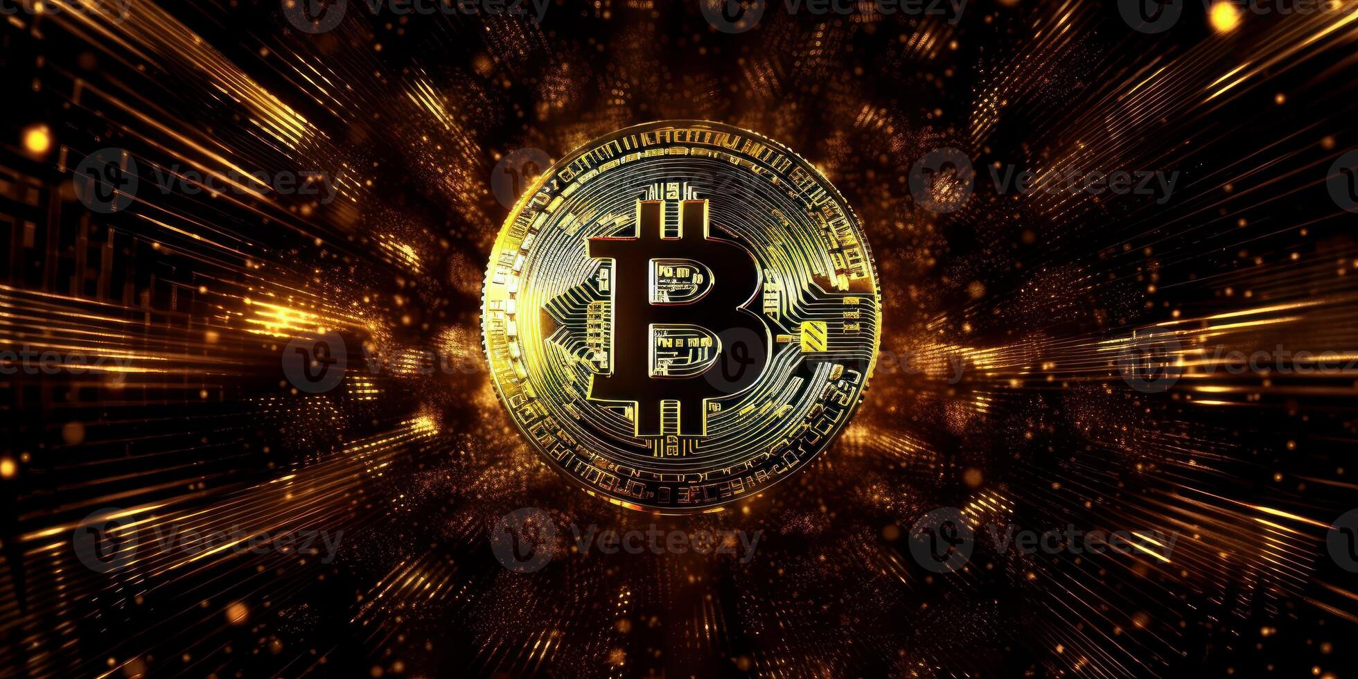 Crypto currency golden bitcoin background, Financial investment concept. photo