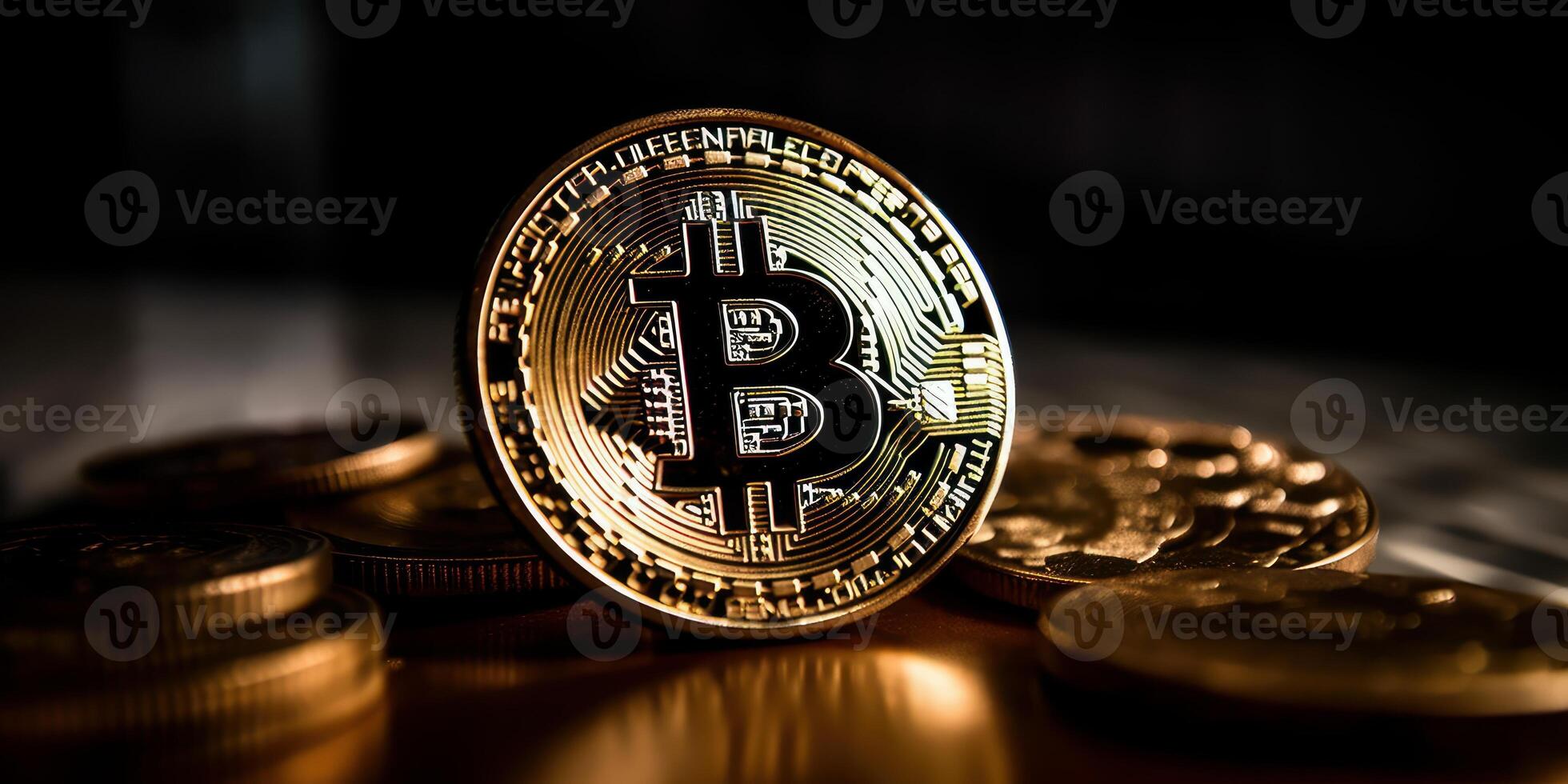 Crypto currency golden bitcoin background, Financial investment concept. photo