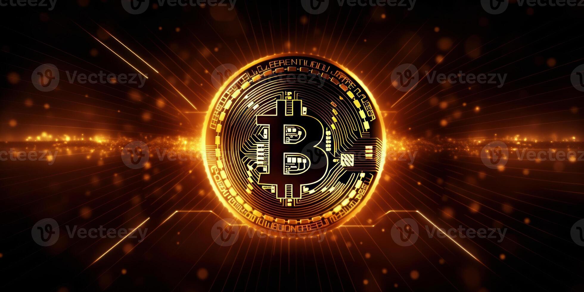 Crypto currency golden bitcoin background, Digital financial investment concept. photo