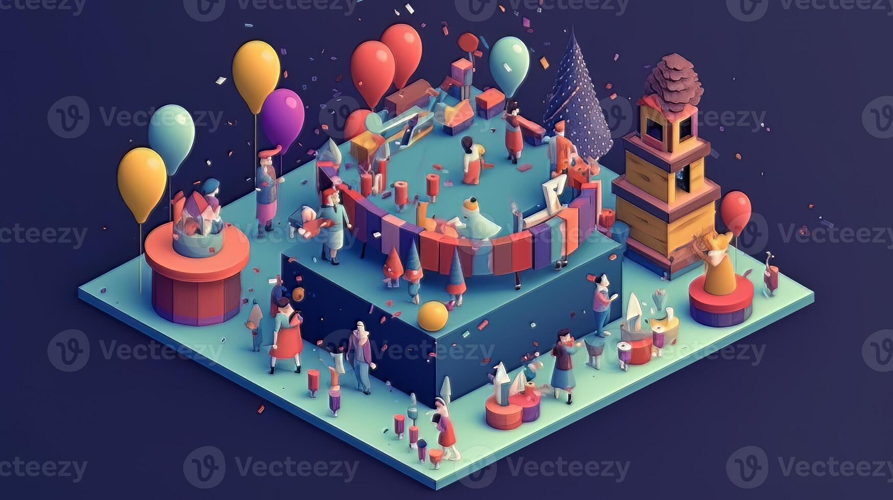 Celebrating the new year 3D isometric photo