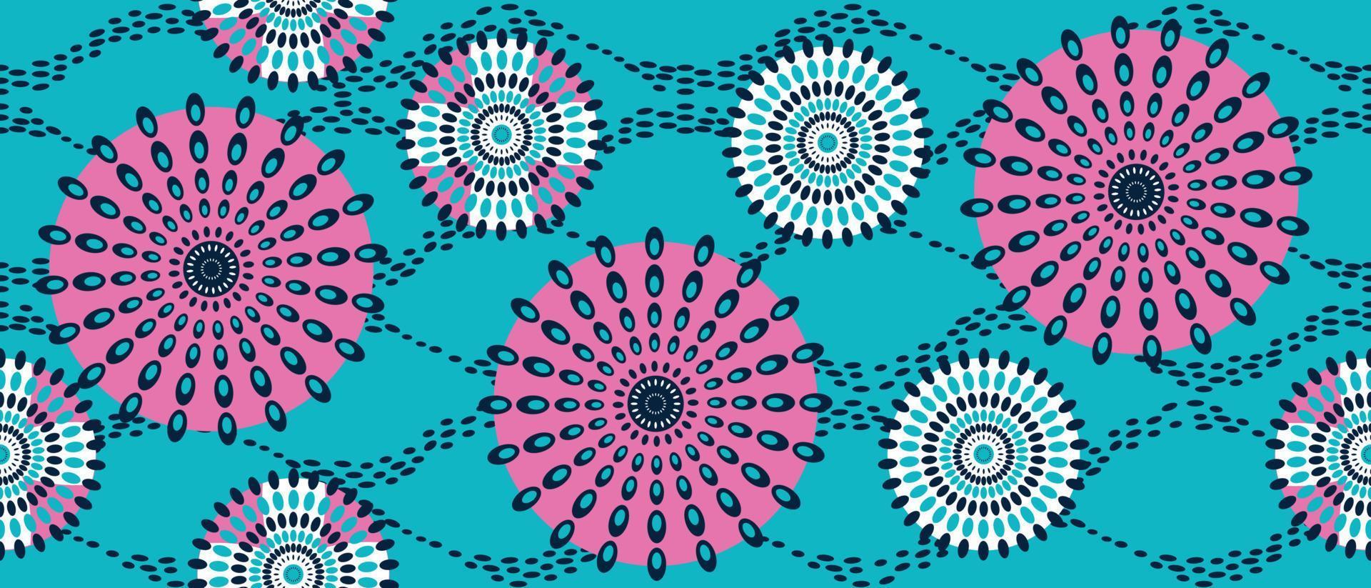 African ethnic traditional blue pattern. seamless beautiful Kitenge, chitenge,Ankara style. fashion design in colorful. Geometric circle abstract motif. Floral flower Ankara prints, African wax prints vector