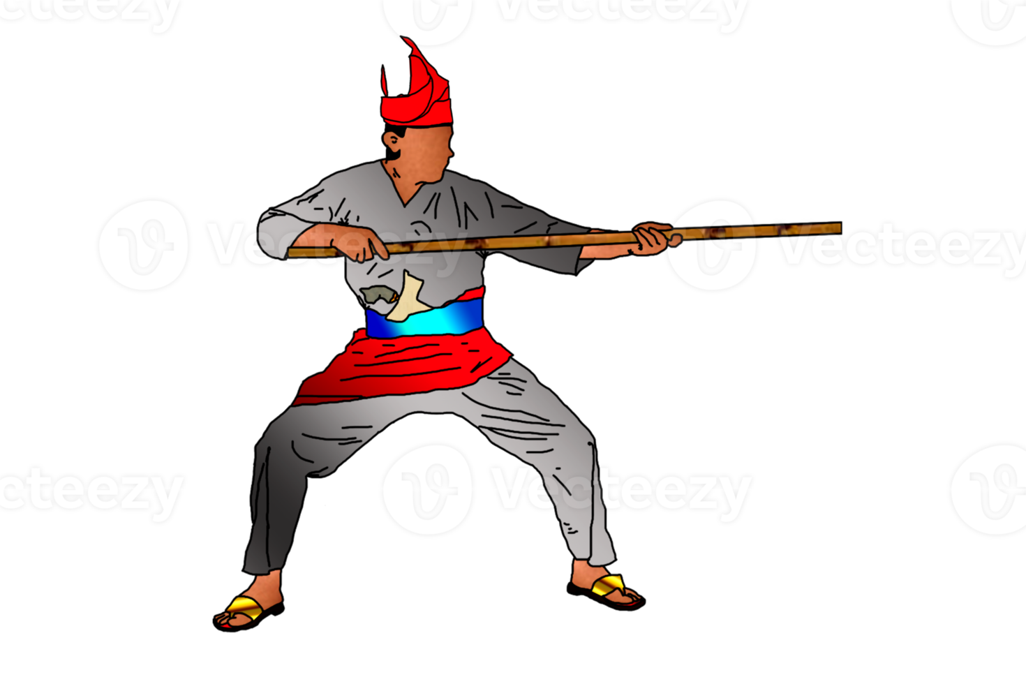 hombre práctica silat con rota palo png