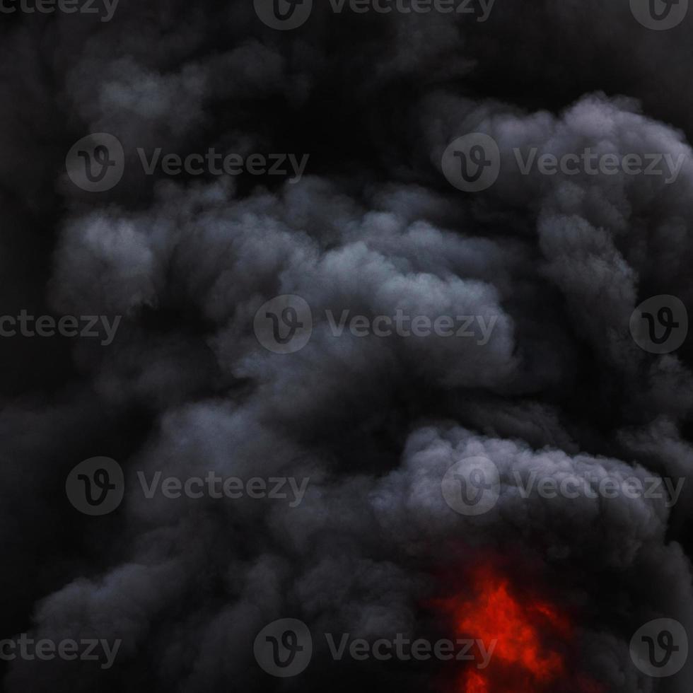 Dramatic black motion clouds of strong fire smoke covered sky photo