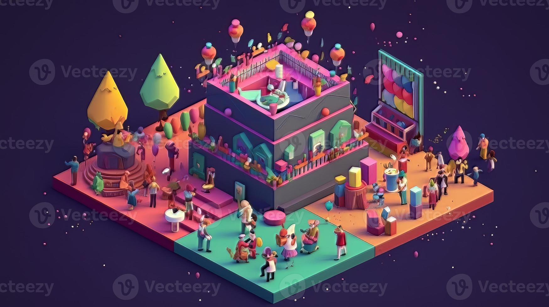 Celebrating the new year 3D isometric photo