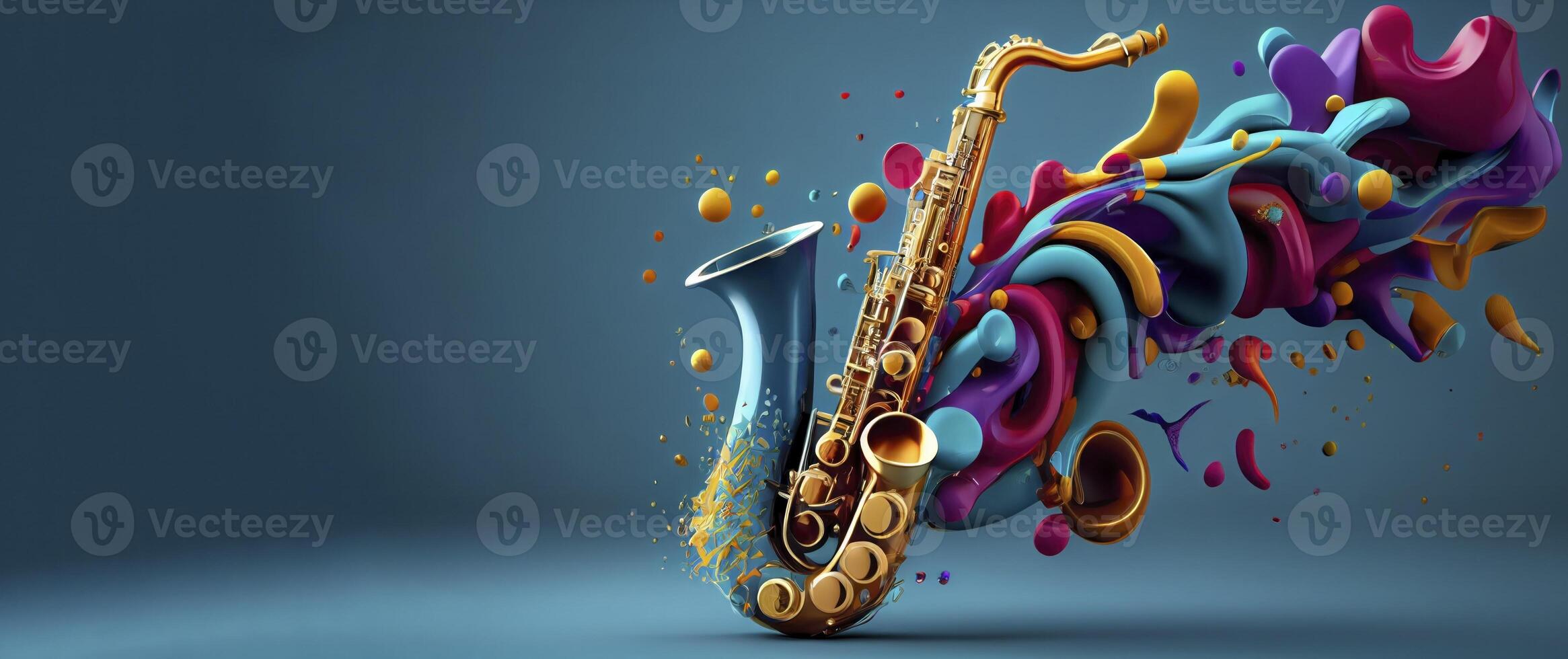 beautiful saxophone with magical splash texture for music banner festival photo