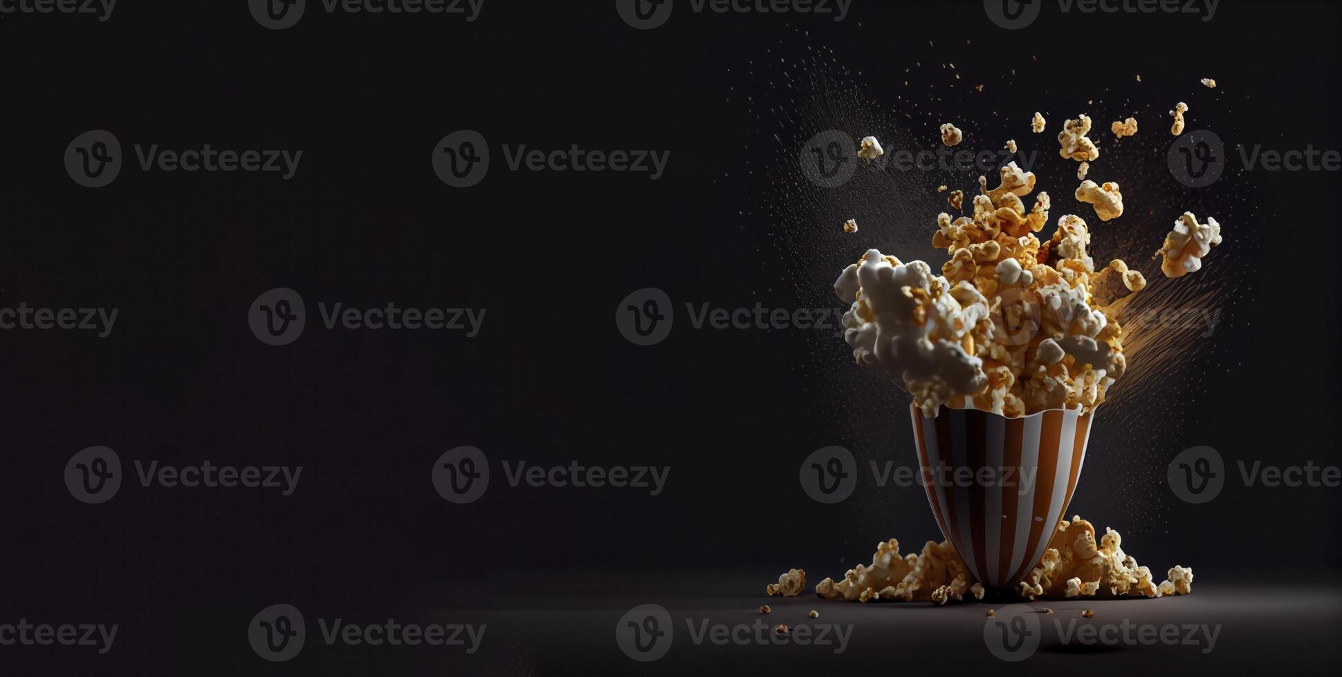 flying popcorn realistic product showcase for food photography photo