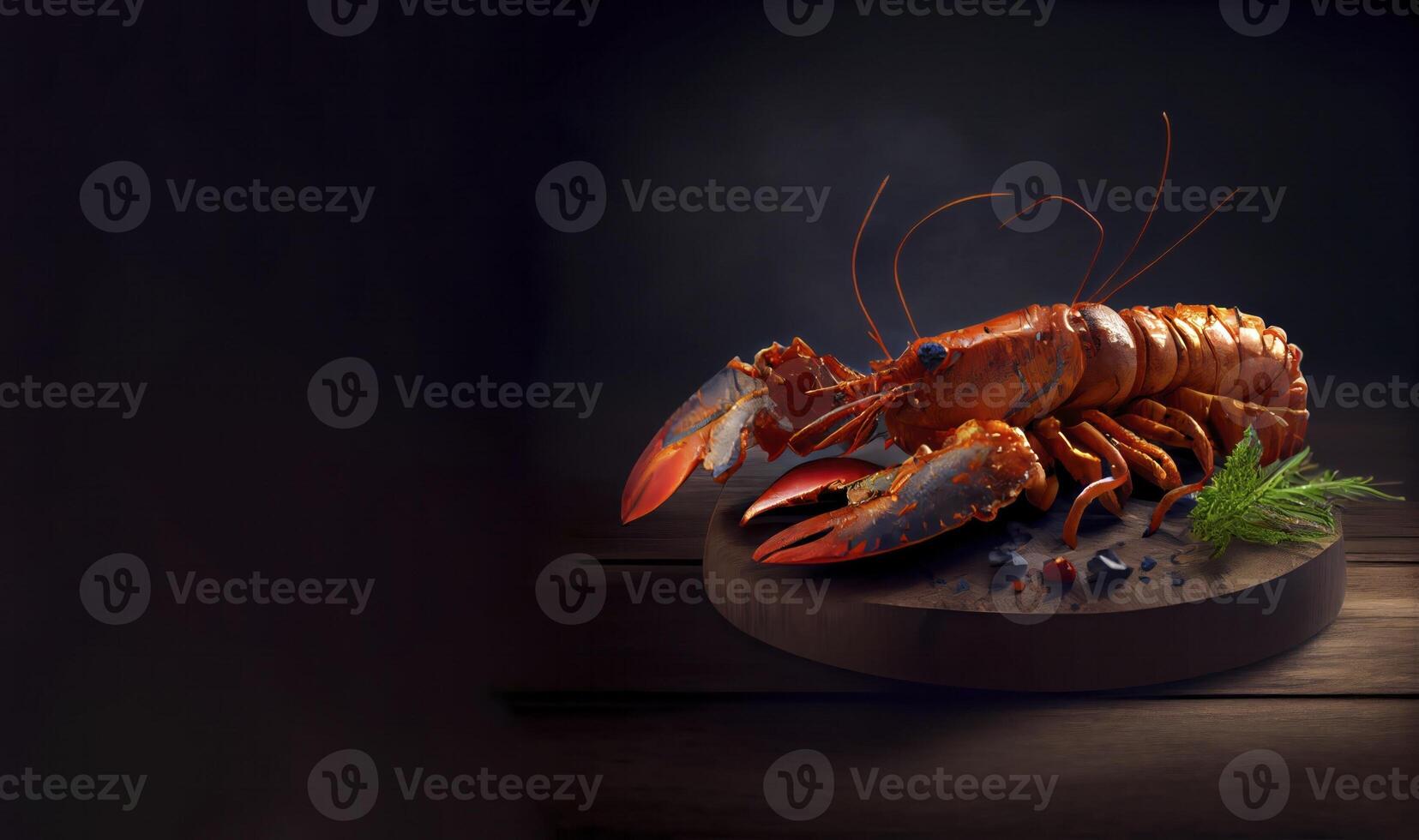 shrimps in the wooden board realistic product showcase for food photography photo