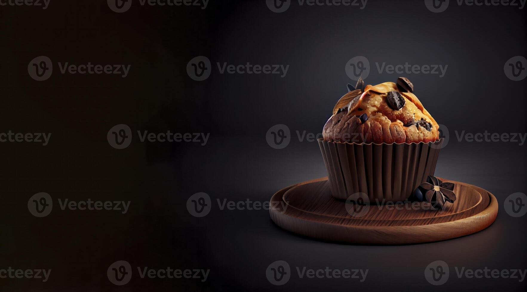 muffin in the wooden board realistic product showcase for food photography photo